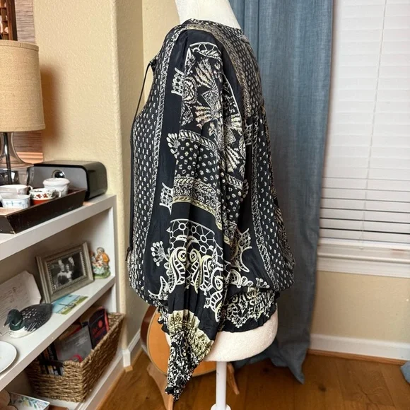 Akiko 100% Silk Peasant Blouse Size M - Picture 2 of 8